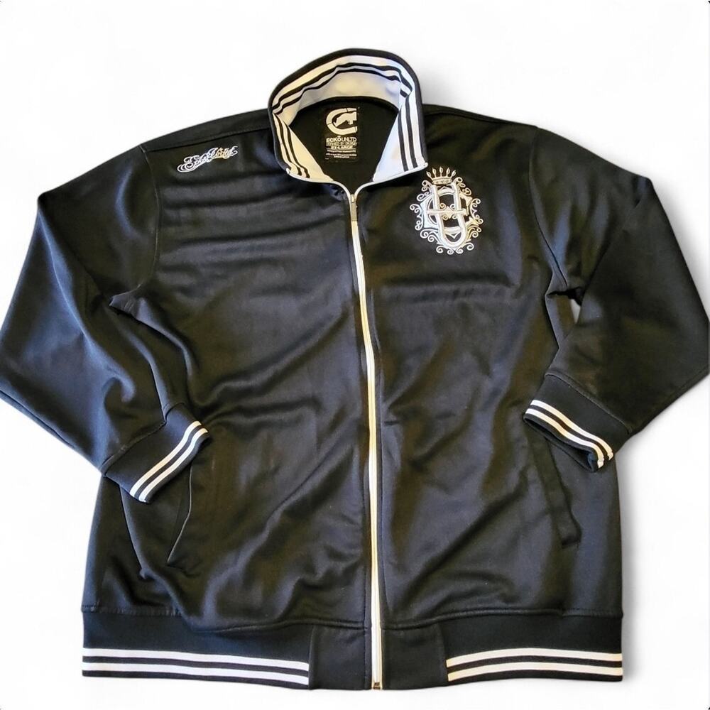 Y2K Ecko Unltd. Mens 2XL Authentic Black/White Hi-Neck Full Zip Track Jacket